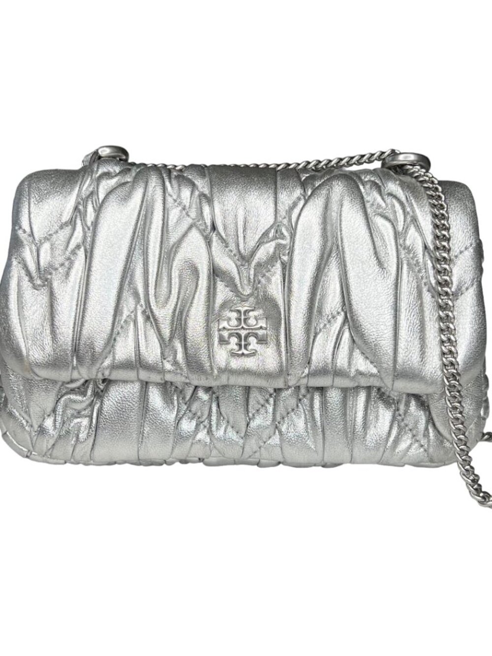 Tory Burch Kira Mini Diamond Metallic Ruched Leather Flap Shoulder Bag